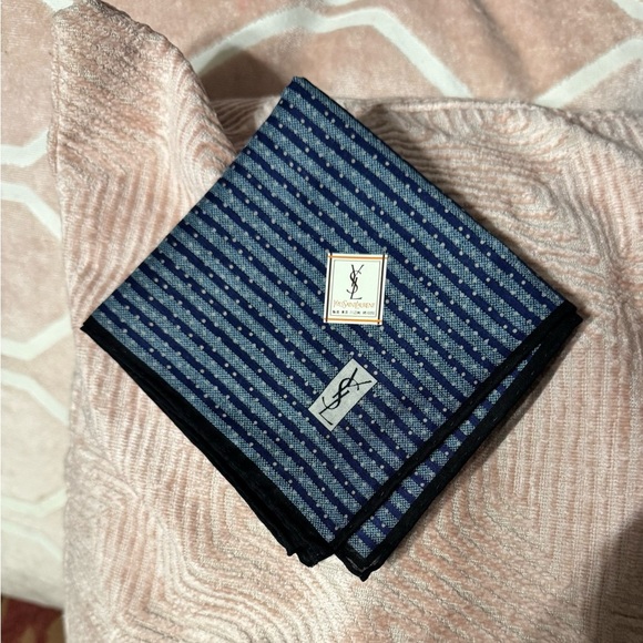 Yves Saint Laurent Blue Striped pocket square or mini scarf. Japan exclusive